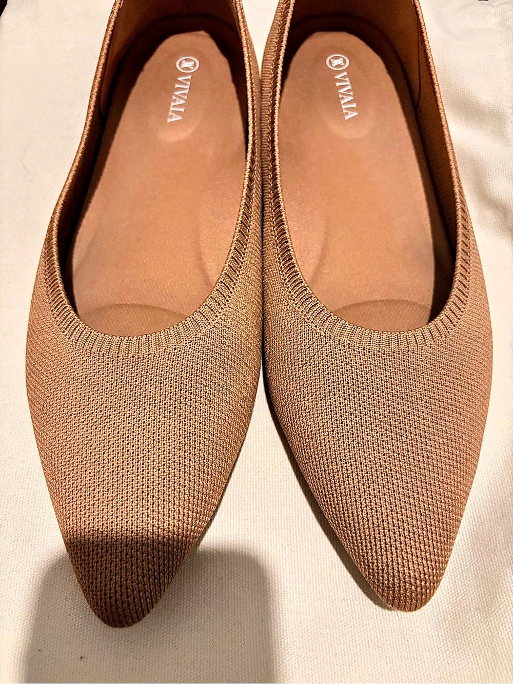 VIVAIA Pointed-Toe Knit Flats in beige